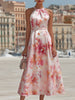 Violetta - Watercolor Floral Halter Midi Dress