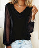 Long-Sleeve Draped-Collar Patchwork Top