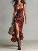 Sara - Corset-Style Floral Print High-Slit Maxi Dress