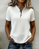 Short-Sleeve Ribbed Jersey Button-Up Top