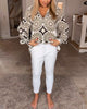 Long-Sleeve Blouse with Geometric Print