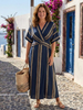 Saphira | Striped V-Neck Wrap Midi Dress