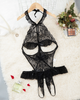 Sheer Lace Teddy with Plunge Neckline