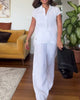Cotton-Linen Solid Colour Casual Pants Set
