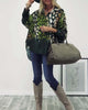 Casual Notched Lapel Shirt with Leopard Print