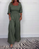 Solid Colour Square-Neck Jumpsuit with Pockets