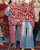 Long-Sleeve Print Blouse with Batwing Sleeves