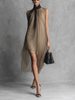 Beatrice - Two-Tone Khaki Chiffon Sleeveless Dress