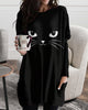 Puff-Sleeve Cat Print Top
