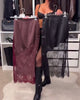 Bodycon Skirt with Satin Lace Panels