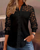 Solid Colour Blouse with Lace Patchwork Lapel
