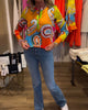 Long-Sleeve V-Neck Blouse in Colourful Print
