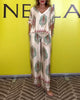 Cashew Flower Print V-Neck Wide-Leg Pants Set