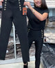 Elegant Stretch Pants with Button Detail