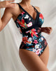 Ruched V-Neck Floral Print One-Piece Swimsuit