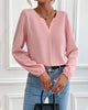 Long-Sleeve V-Neck Solid Colour Blouse