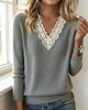 V-Neck Sweater with Lace Panel