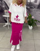 Drawstring Hoodie & Printed Skirt Set