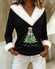 Christmas Print Top with Large Faux Fur Collar