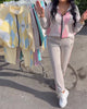 Zip-Up Top & Plaid Pants Two-Piece Set