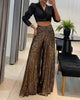 High-Waist Wide-Leg Sequin Pants