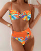 Sexy Two-Piece Swimsuit with Contrast Print Bra Top