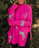 Loose Mock-Neck Sweater with Leopard Print