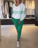 Striped Print Casual Hoodie Set