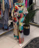 Elegant Asymmetric Two-Piece Set with Lotus Print and 3/4 Sleeves