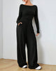 Solid Colour Top & Wide-Leg Pants Two-Piece Set