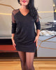 Sexy Solid Colour Knit V-Neck Top with Sequins