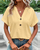 Casual Solid Colour Button V-Neck Blouse