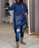 Asymmetric Button-Front Top with Letter Print