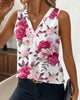 Sleeveless V-Neck Blouse with Rose Print