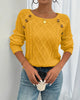 Solid Colour Raglan-Sleeve Cable-Knit Sweater with Buckle