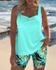 Striped Tank Tankini with Printed Beach Pants