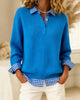 Solid Colour Sweater with Plaid Patchwork