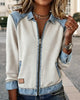 Denim Patchwork Zip-Up Lapel Coat