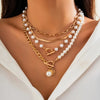 Vintage Pearl & Snake Chain Necklace Set | Gold