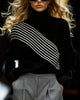 Striped Turtleneck Sweater with Drop Shoulders