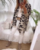 Casual Long-Sleeve Cardigan with Leopard Print