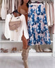 Colour-Block Pleated Print Skirt