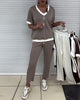 Casual Colour-Block Two-Piece Set with V-Neck