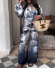 Lantern-Sleeve Ombre Botanical Print Two-Piece Set