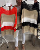Casual Long-Sleeve Cutout Sweater with Colour Block