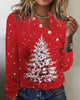 Shoulder-Button Top with Christmas Tree Print