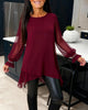 Beaded Round-Neck Balloon-Sleeve Top