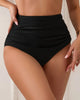 Pleated Solid High-Waisted Swim Bottom