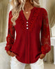 Long-Sleeve V-Neck Lace Panel Blouse