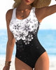U-Neck Floral Print One-Piece Swimsuit